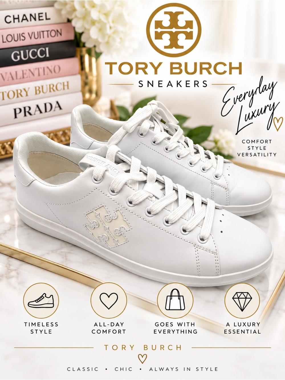 Tory Burch NWOT Double T Howell Court Sneaker - Size 9